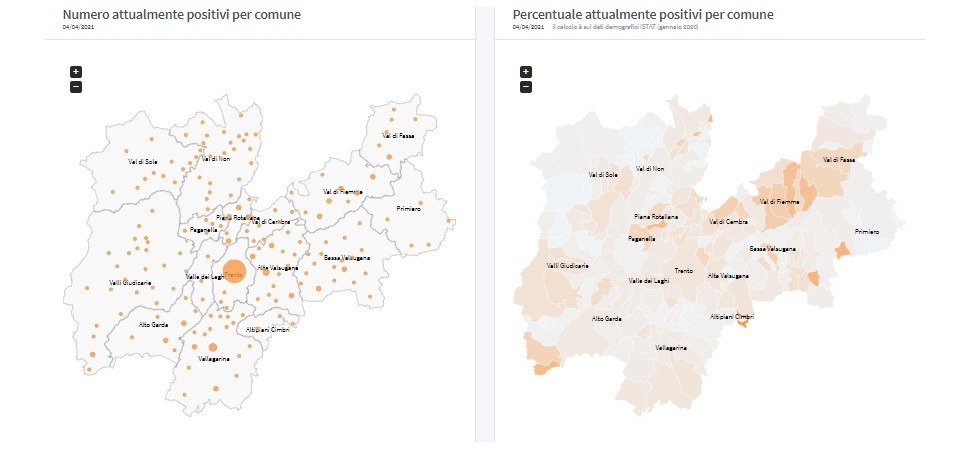 Coronavirus in Trentino, ancora 24 i Comuni Covid-free ma aumenta il numero positivi attuali